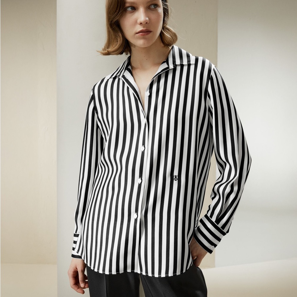 Lillysilk Amalfi Stripe Silk Button Down Shirt Size XXL